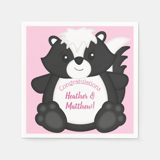 Skunk Baby Shower Pink Napkins (Front)