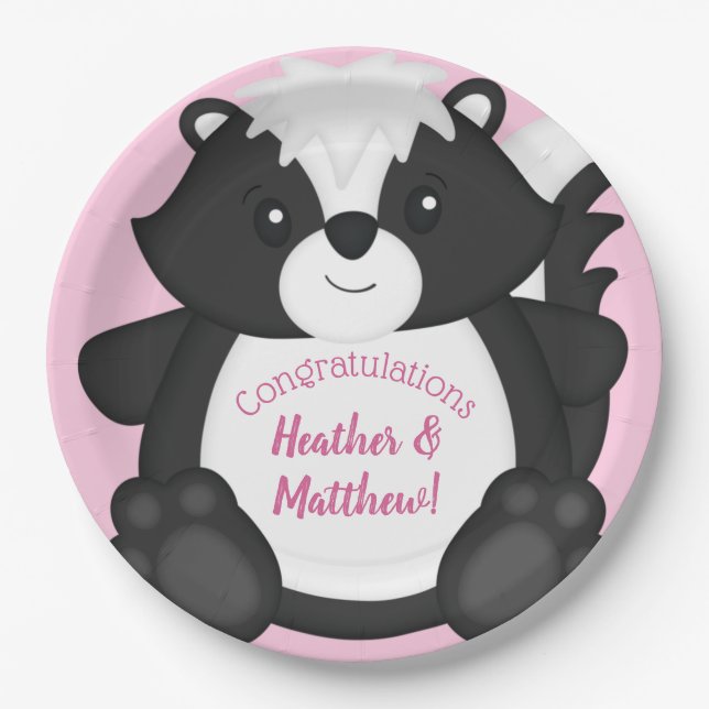 Skunk Baby Shower Pink Paper Plates (Front)