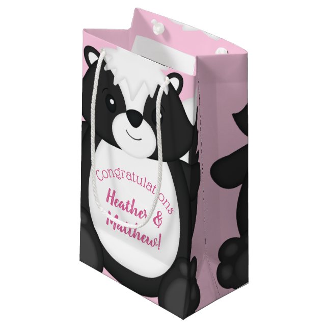Skunk Baby Shower Pink Small Gift Bag (Front Angled)