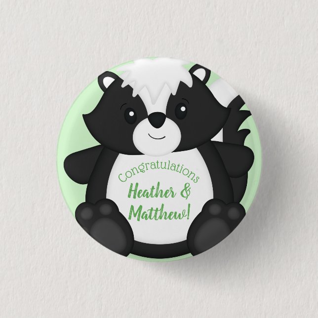 Skunk Baby Shower Woodland Animals Button (Front)