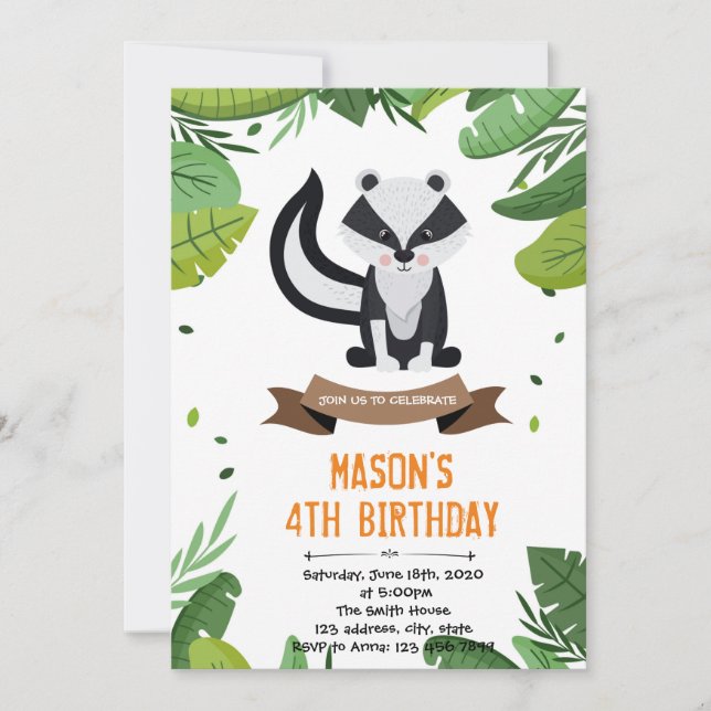 Skunk birthday invitation (Front)