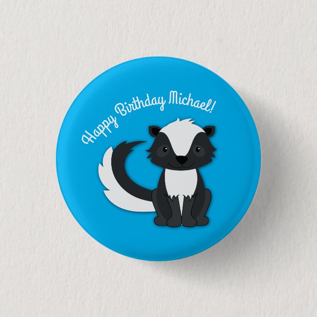 Skunk Birthday Party Kids Button (Front)