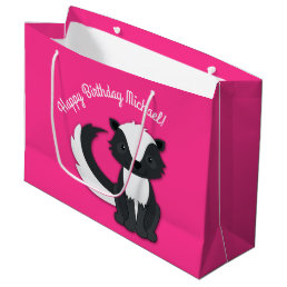 Skunk Birthday Party Kids Pink Large Gift Bag