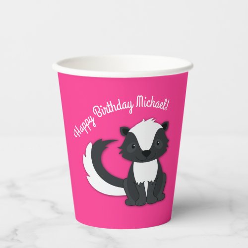 Skunk Birthday Party Kids Pink Paper Cups