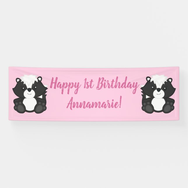 Skunk Birthday Party Pink Banner (Horizontal)