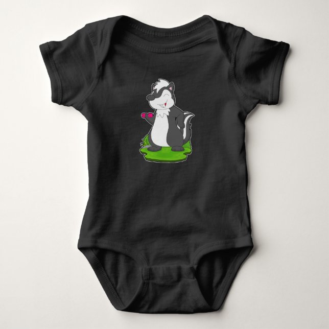 Skunk Bodybuilder Dumbbell Bodybuilding Baby Bodysuit (Front)