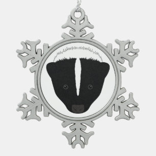 Skunk Face Snowflake Pewter Christmas Ornament