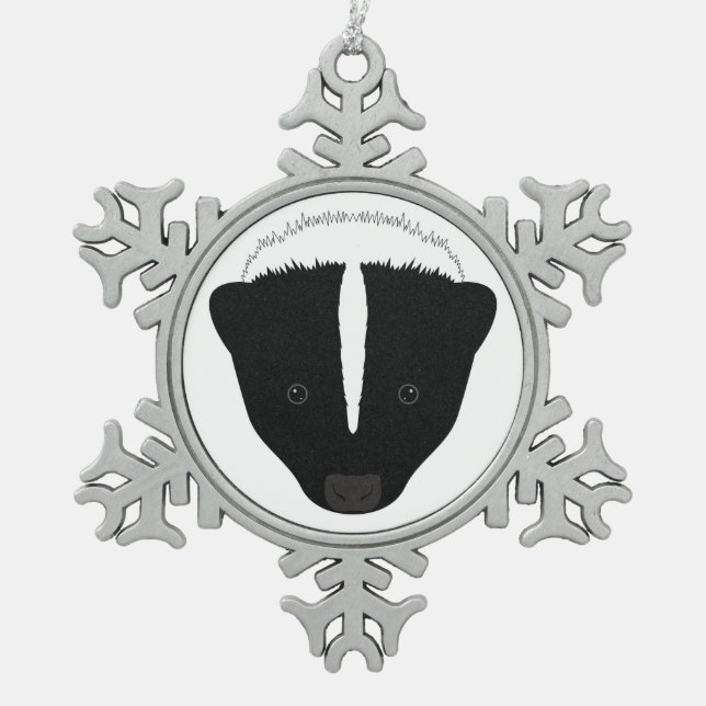 Skunk Face Snowflake Pewter Christmas Ornament (Front)