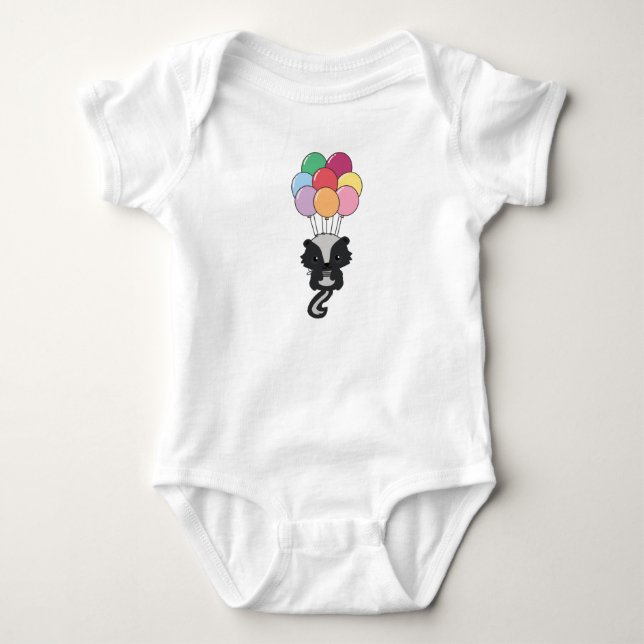 Skunk Flies Up With Colorful Balloons Baby Bodysuit (Front)