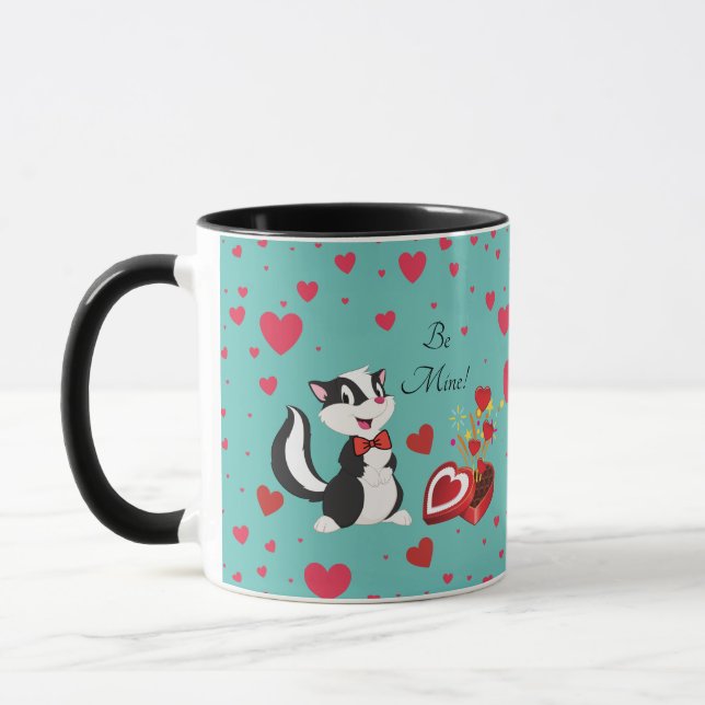 Skunk Happy Valentine's Day Cute Colorful hearts Mug (Left)