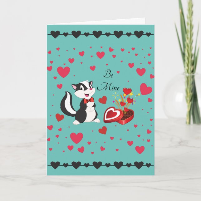 Skunk Happy Valentine's Day Cute Hearts Colorful Holiday Card (Front)