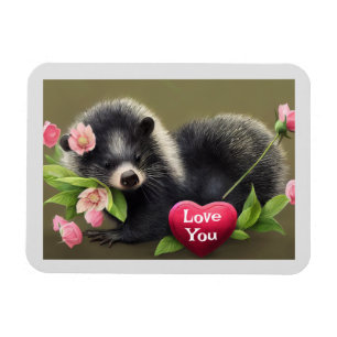 Skunk Hugging Flowers Love You Magnet