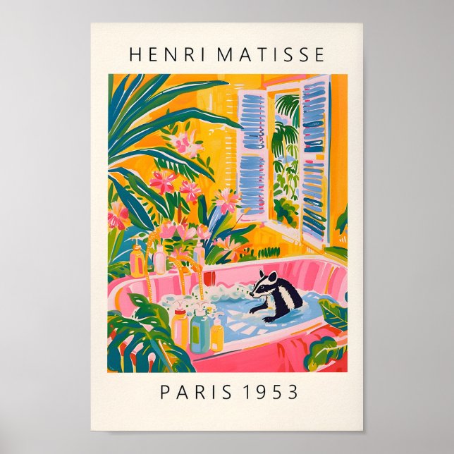 Skunk In Bathtub Art Print, Dopamine Bathroom Deco Poster (Front)