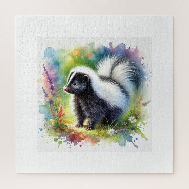 Skunk in Light and Color 020924AREF113 - Watercolo Jigsaw Puzzle (Vertical)