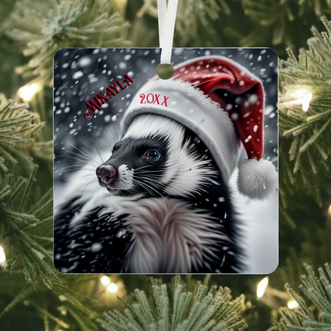 Skunk in Santa Hat  Ceramic Ornament (Insitu)