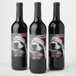 Skunk in Santa Hat Ceramic Ornament Wine Label