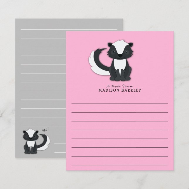 Skunk Kid's Cute Flat Stationary Cards (Front/Back)