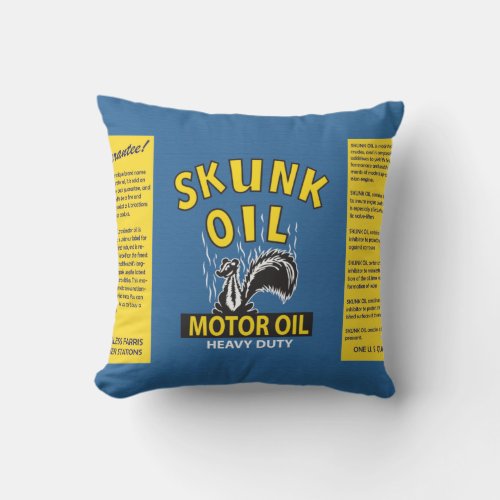 Skunk Motor Oil Vintage Can Clean and Greasy Side  Throw Pillow