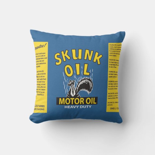 skunk motor oil vintage oil can design pillow 