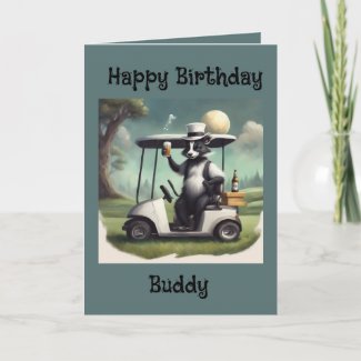Skunk on a golf cart drinking beer birthday 