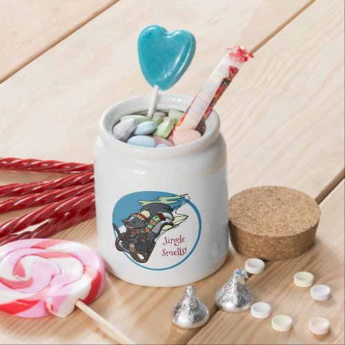 Skunk On A Sled Jingle Smells Christmas Cartoon Candy Jar