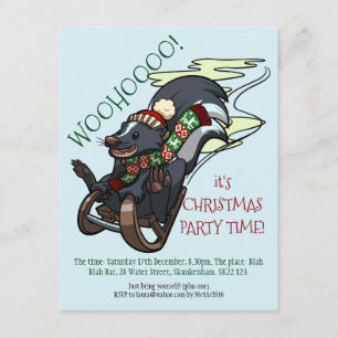 Skunk On A Sled Smelly Christmas Party Cartoon Invitation