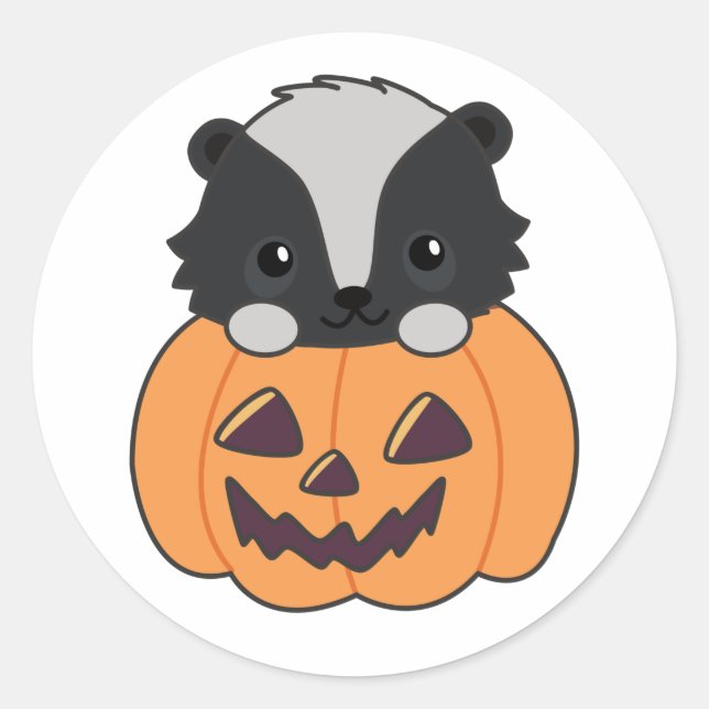 Skunk Pumpkin Cute Skunks Happy Halloween Classic  Classic Round Sticker (Front)