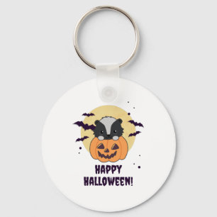 Skunk Pumpkin Cute Skunks Happy Halloween Keychain