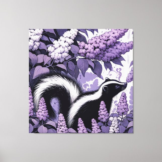 Skunk Skunks and Lilac Bush Purple                 Canvas Print (Front)