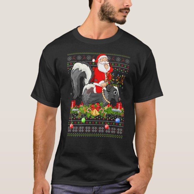 Skunk  Ugly Santa Riding Skunk Christmas T-Shirt (Front)