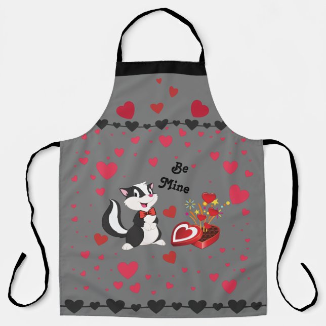 Skunk Valentine Day Cute Hearts Candy Gray Be Mine Apron (Front)