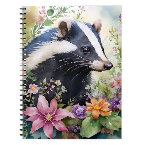 Skunk Watercolor Floral Art Notebook