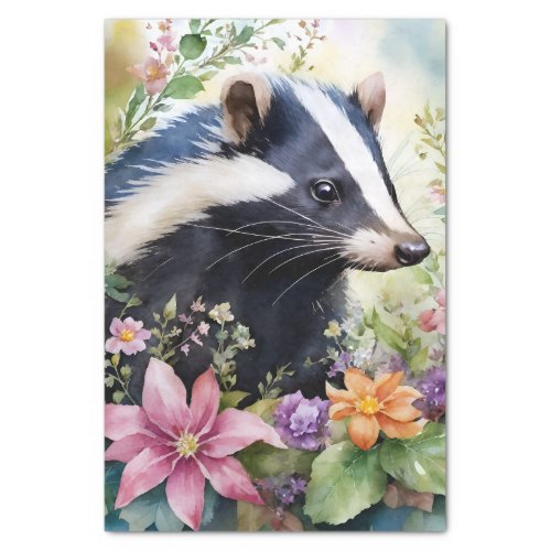 Skunk Watercolor Floral Art Tissue Paper