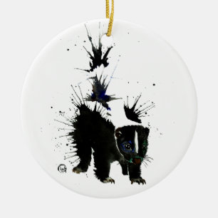 Skunk watercolour painting ceramic ornament