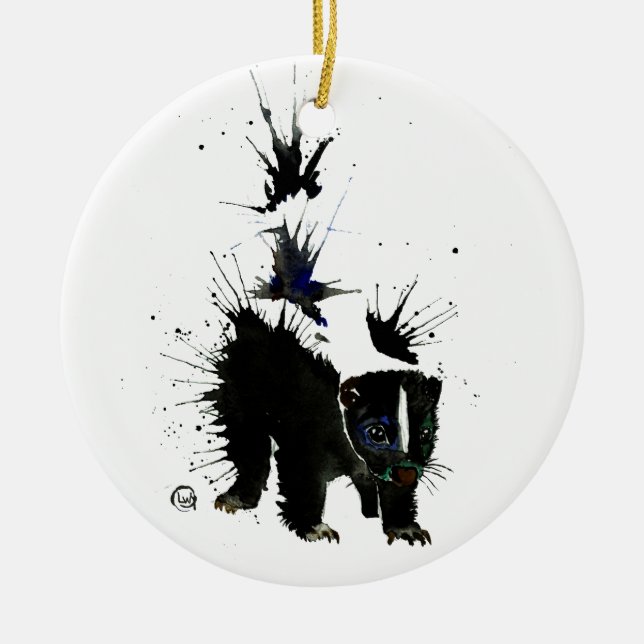 Skunk watercolour painting ceramic ornament (Front)