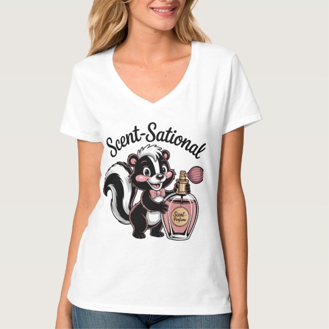 Skunk with Perfume Bottle Design T-Shirt (Front)