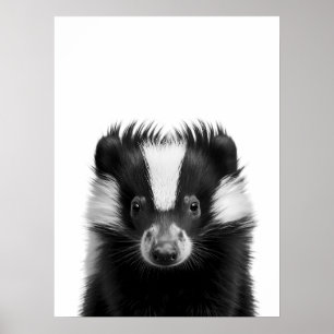 Skunk Woodland Modern Portrait black white Poster