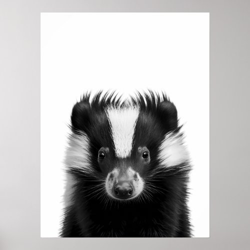Skunk Woodland Modern Portrait black white   Poster