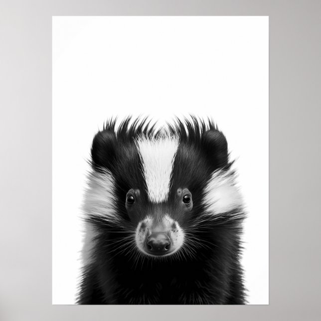 Skunk Woodland Modern Portrait black white   Poster (Front)