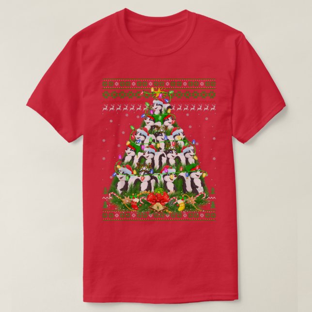 Skunk Xmas Lighting Tree Santa Skunk Ugly Christma T-Shirt (Design Front)