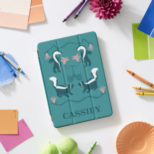 Skunks and Flowers Dark Teal Green Personalized iPad Pro Cover