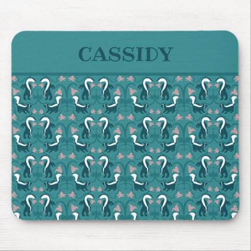 Skunks and Flowers Dark Teal Green Personalized Mouse Pad