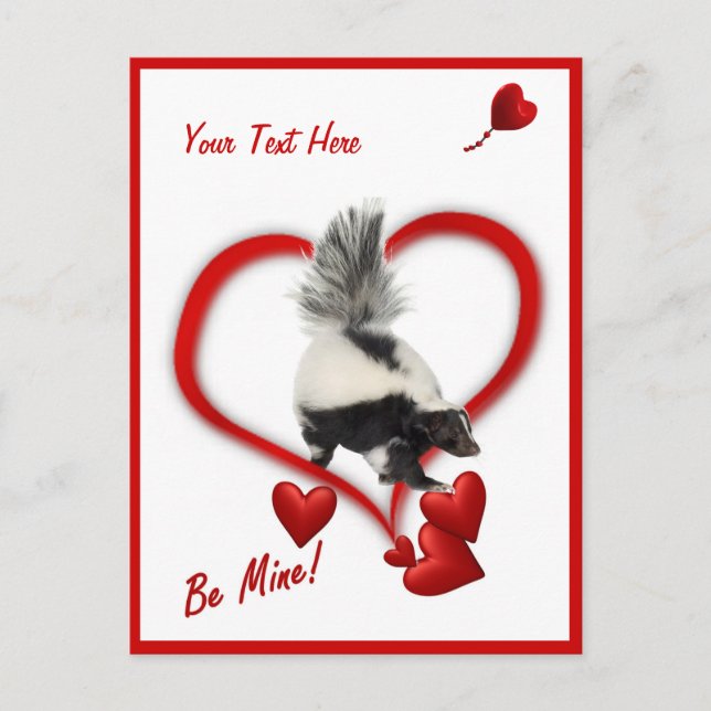 Skunks - Be Mine Customizable Valentines Day Holiday Postcard (Front)