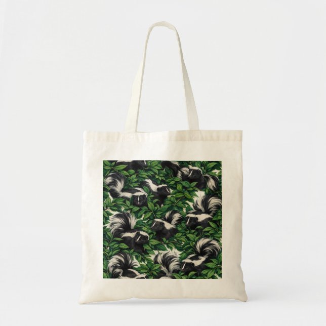 Skunks in Green Foliage Pattern Tote Bag (Front)