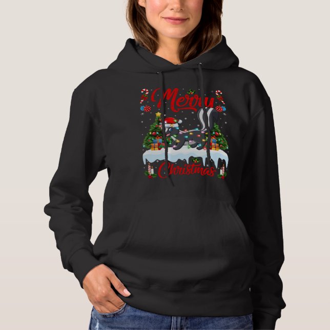 Skunks Lover Xmas Lighting Santa Hat Skunks Christ Hoodie (Front)