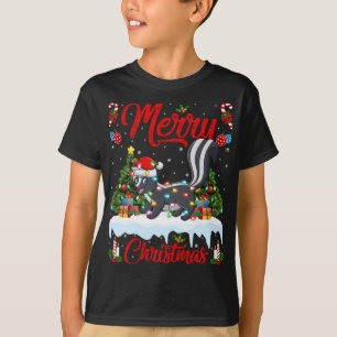 Skunks Lover Xmas Lighting Santa Hat Skunks Christ T-Shirt