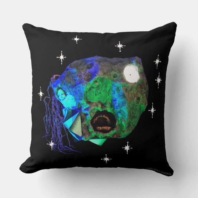 Skwot Above Master Asteroidhead with Stars Alien Throw Pillow (Front)