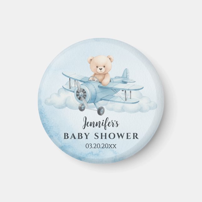 Sky Adventure Cute Teddy Bea Baby Shower Favor Magnet (Front)