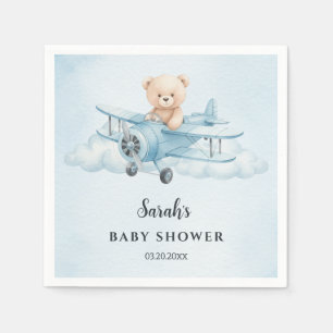 Sky Adventure Cute Teddy Bear Pilot Baby Shower Napkins
