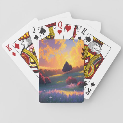 Sky Aflame over the Charming Hills Poker Cards